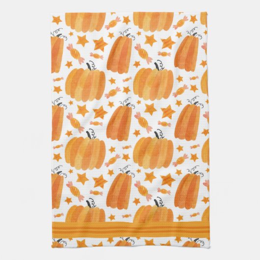 Waterverf pompoenen keukenhanddoeken (Verticaal)