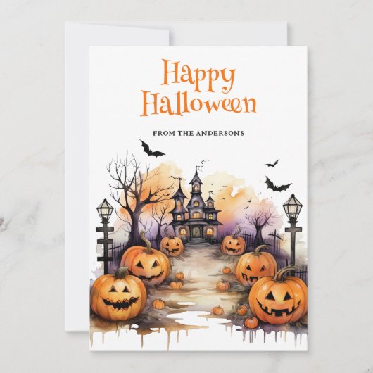 Waterverf pompoenen Kinder Happy Halloween Kaart (Voorkant)