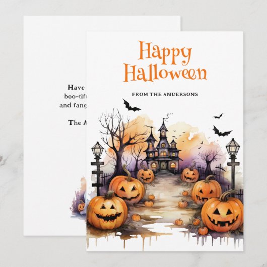 Waterverf pompoenen Kinder Happy Halloween Kaart (Voorkant / Achterkant)