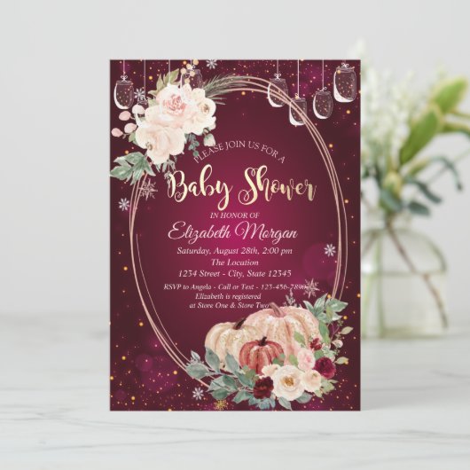 Waterverf pompoenen, lampjes, bloemen Baby shower Kaart (Staand voorkant)