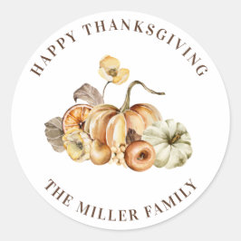 Waterverf Pompoenen Namen Prettig Thanksgiving Ronde Sticker