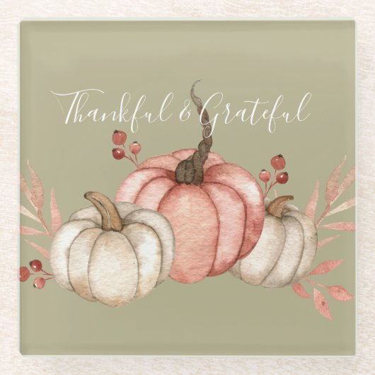 Waterverf Pompoenen op Sage Glazen Onderzetter (Voorkant)