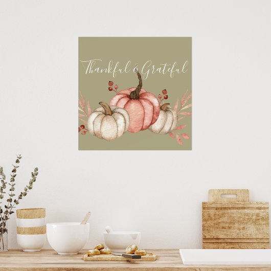  Waterverf Pompoenen op Sage Poster (Keuken)