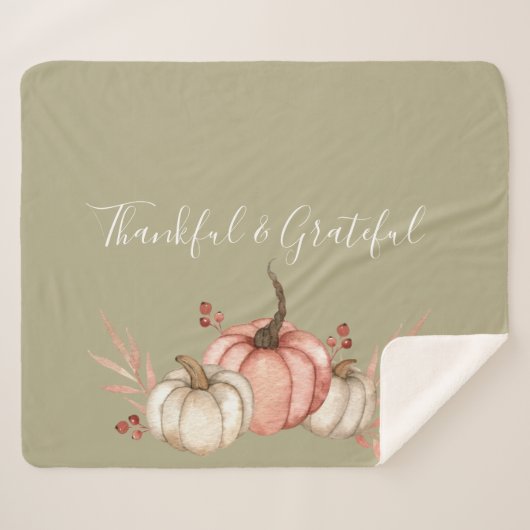  Waterverf Pompoenen op Sage Sherpa Deken (Voorkant (horizontaal))