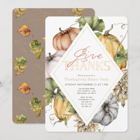 Waterverf Pompoenen Rhombus Thanksgiving Kaart (Voorkant / Achterkant)