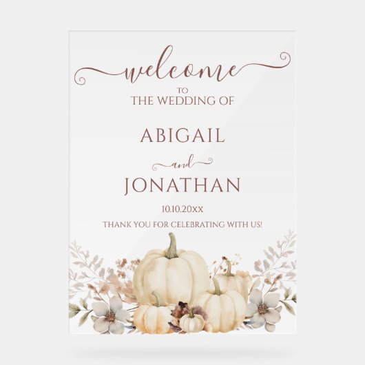 Waterverf pompoenen rustieke herfst bruiloft welko acryl bord (Voorkant)