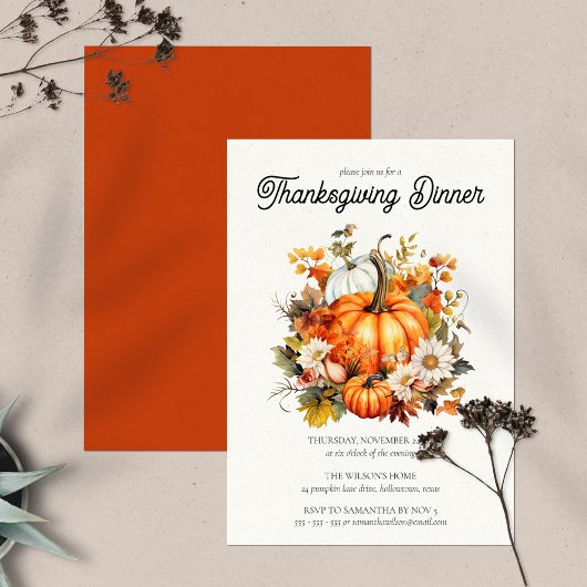 Waterverf Pompoenen Rustieke Thanksgiving Diner Kaart
