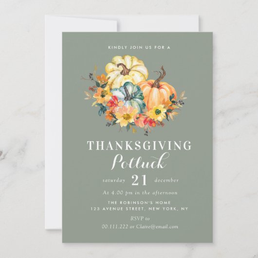 waterverf pompoenen salie Thanksgiving potluck Kaart (Voorkant)