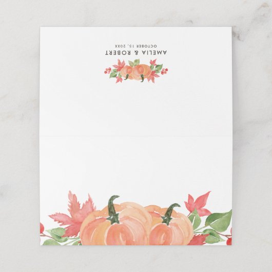 Waterverf Pompoenen Swag Herfst Bruiloft Plaatskaartje (Buitenkant ongevouwen)