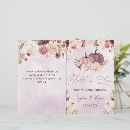 waterverf pompoenen twevoudig bruiloft programma (Staand voorkant)
