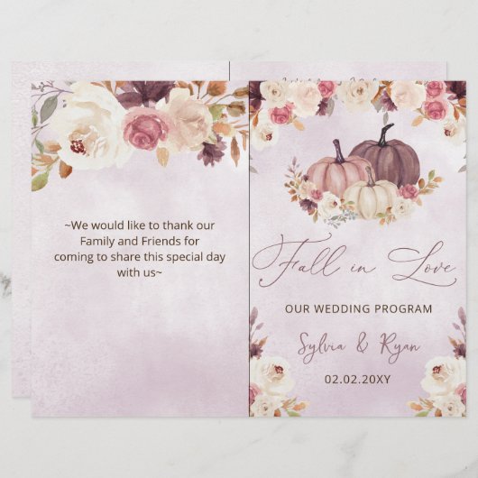 waterverf pompoenen twevoudig bruiloft programma (Voorkant / Achterkant)