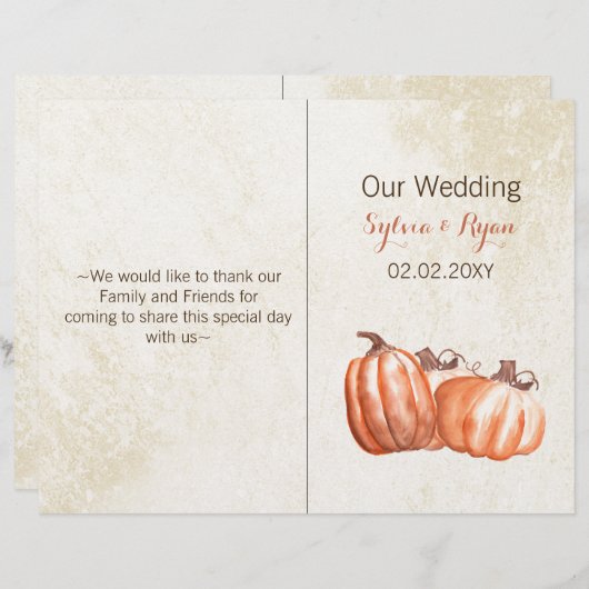 waterverf pompoenen twevoudig bruiloft programma (Voorkant / Achterkant)