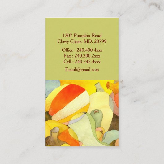 Waterverf pompoenen Unique Cook Visitekaartje (Achterkant)