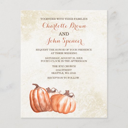 Waterverf pompoenen vallen onder huwelijksuitnodig (Voorkant)