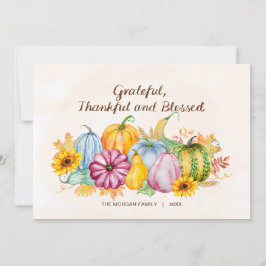 Waterverf Pompoenen Zonnebloemen Thanksgiving Feestdagenkaart