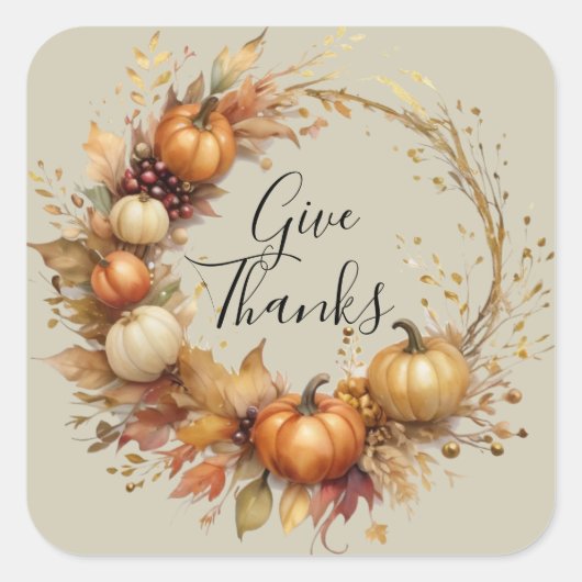 Waterverf pompoenkrans Thanksgiving Vierkante Sticker (Voorkant)