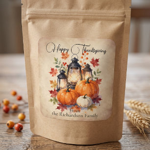 Waterverf Pompoenlantaarn Thanksgiving Favor Vierkante Sticker