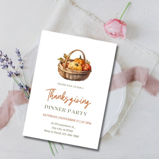 Waterverf Pompoenmand Thanksgiving-diner Kaart