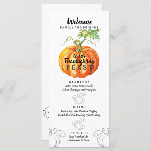 Waterverf pompoenontwerp Thanksgiving Menu (Voorkant / Achterkant)