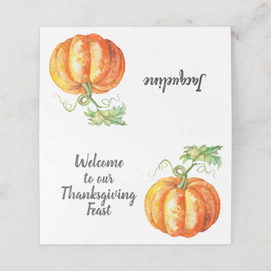 Waterverf pompoenontwerp Thanksgiving Plaatskaartje (Buitenkant ongevouwen)
