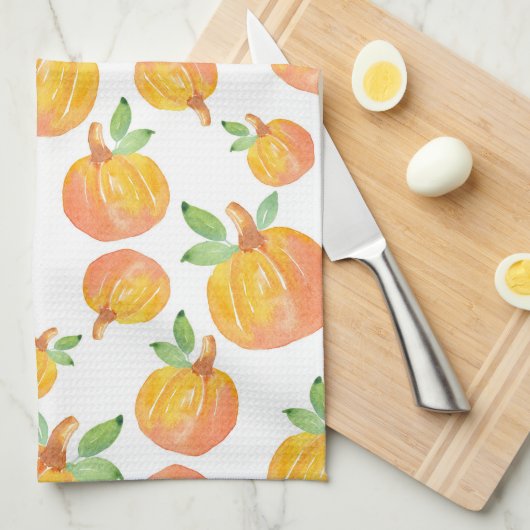 Waterverf pompoenpatroon 3 keukenhanddoek (Quarter Fold)