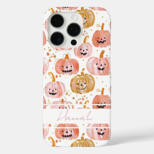 Waterverf Pompoenpatroon met naam Case-Mate iPhone Case (Achterkant)