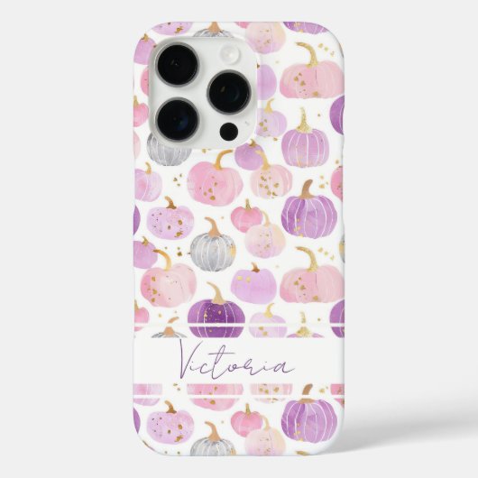 Waterverf Pompoenpatroon met naam Case-Mate iPhone Case (Achterkant)