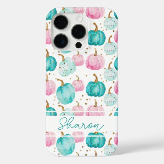 Waterverf Pompoenpatroon met naam Case-Mate iPhone Case (Achterkant)