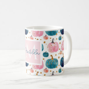 Waterverf Pompoenpatroon met naam Koffiemok