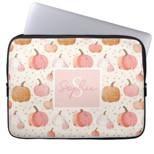 Waterverf Pompoenpatroon met naam Laptop Sleeve