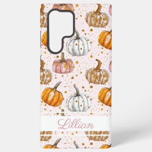 Waterverf Pompoenpatroon met naam Samsung Galaxy Hoesje