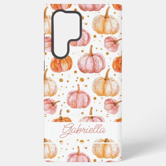 Waterverf Pompoenpatroon met naam Samsung Galaxy Hoesje (Achterkant)