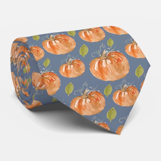 Waterverf pompoenpatroon op blauw stropdas (Opgerold)