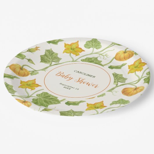 waterverf pompoenpatroon papieren bordje (Gekanteld)