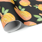 Waterverf pompoenpatroon zwarte achtergrond cadeaupapier (Rol Hoek)