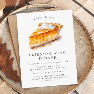 Waterverf Pompoentaart Friendsgiving Diner Kaart