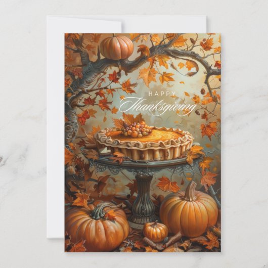 Waterverf pompoentaart herfstbladeren Thanksgiving Feestdagenkaart (Voorkant)