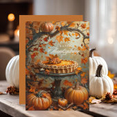 Waterverf pompoentaart herfstbladeren Thanksgiving Feestdagenkaart