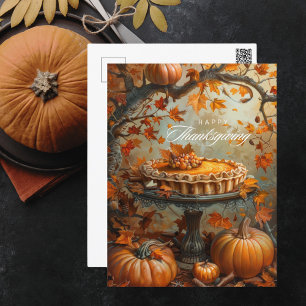 Waterverf Pompoentaart Herfstbladeren Thanksgiving Feestdagenkaart