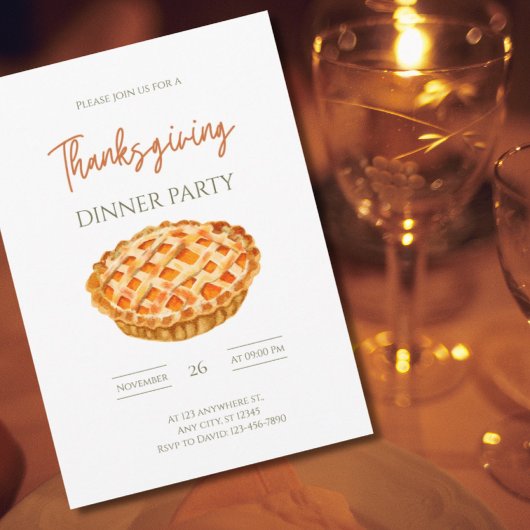 Waterverf Pompoentaart Thanksgiving Dinnerfeest Kaart