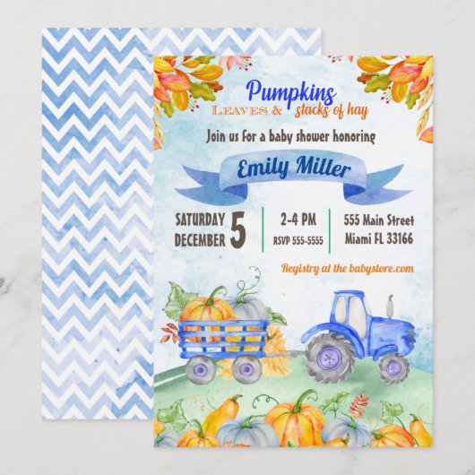 Waterverf pompoentractor Baby shower Kaart (Voorkant / Achterkant)