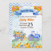 Waterverf pompoentractor slaat de datum op save the date (Voorkant / Achterkant)