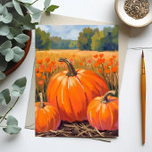 Waterverf pompoenveld herfstloof briefkaart
