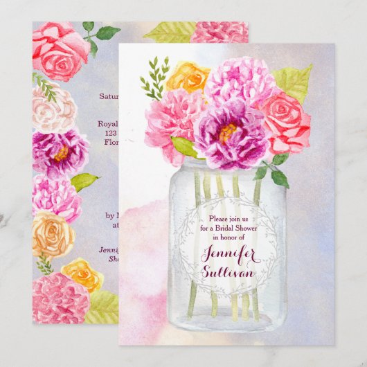 Waterverf ponden Rozen Rustic Mason Jar Wedding Kaart (Voorkant / Achterkant)