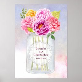 Waterverf ponden Rozen Rustic Mason Jar Wedding Poster