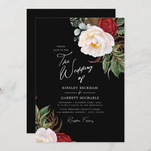 Waterverf Ponies  Black Wedding Kaart (Voorkant / Achterkant)