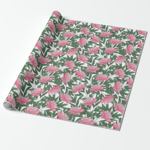 Waterverf Ponies Floral Pattern Med Pink   wit Cadeaupapier