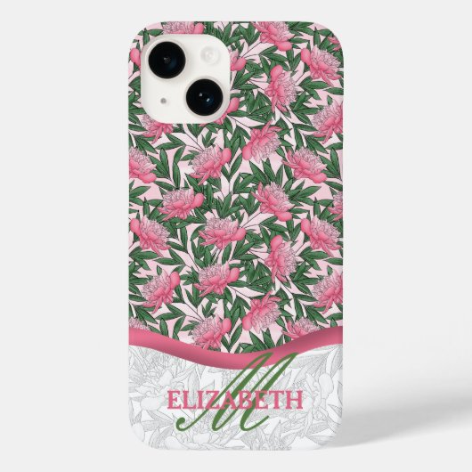 Waterverf Ponies Floral Pattern Roze Monogram Case-Mate iPhone Case (Achterkant)