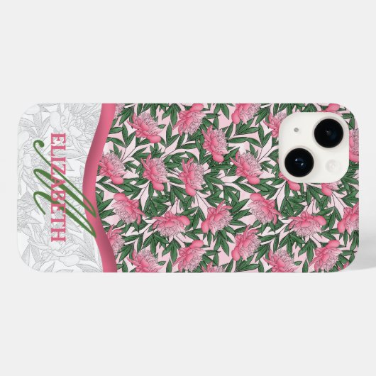 Waterverf Ponies Floral Pattern Roze Monogram Case-Mate iPhone Case (Achterkant (horizontaal))