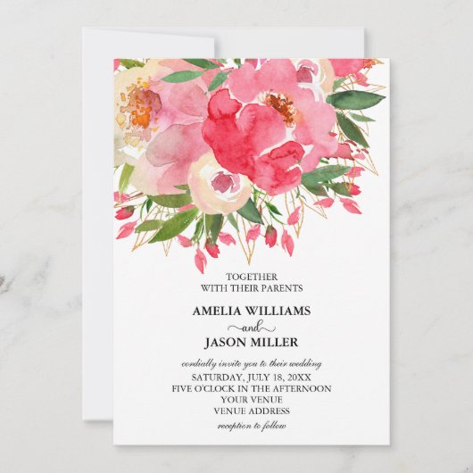 Waterverf Ponies Floral Wedding Invitations (Voorkant)